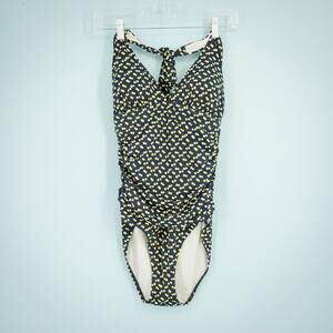 Boden Size 8 Rhodes Polka Dot Ruched Shirred Halter One Piece Swim Bathing Suit